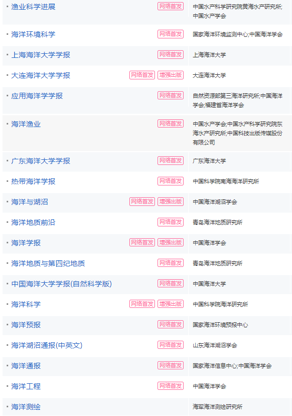 海洋專業評中級職稱認可的核心期刊