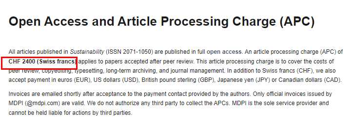 Sustainability版面費
