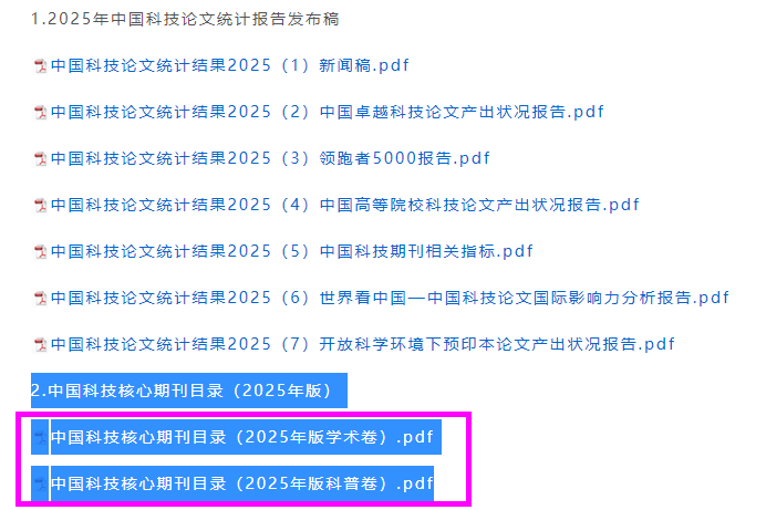 2025年科技核心期刊目錄表